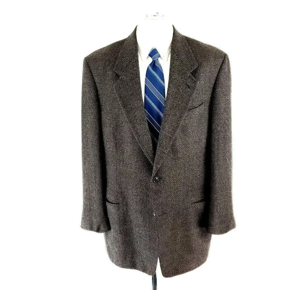 Pierre Cardin Wool Tweed‎ 2 Button Sport Coat 42R Black Green Check Spec